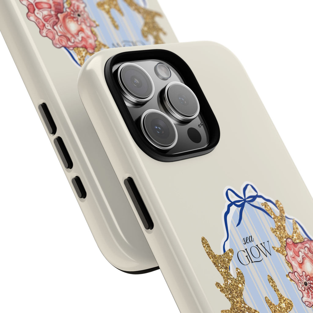 Glowy Summer Sea Phone Case — Coral, Blue & Beige Nostalgic Ocean Vibes