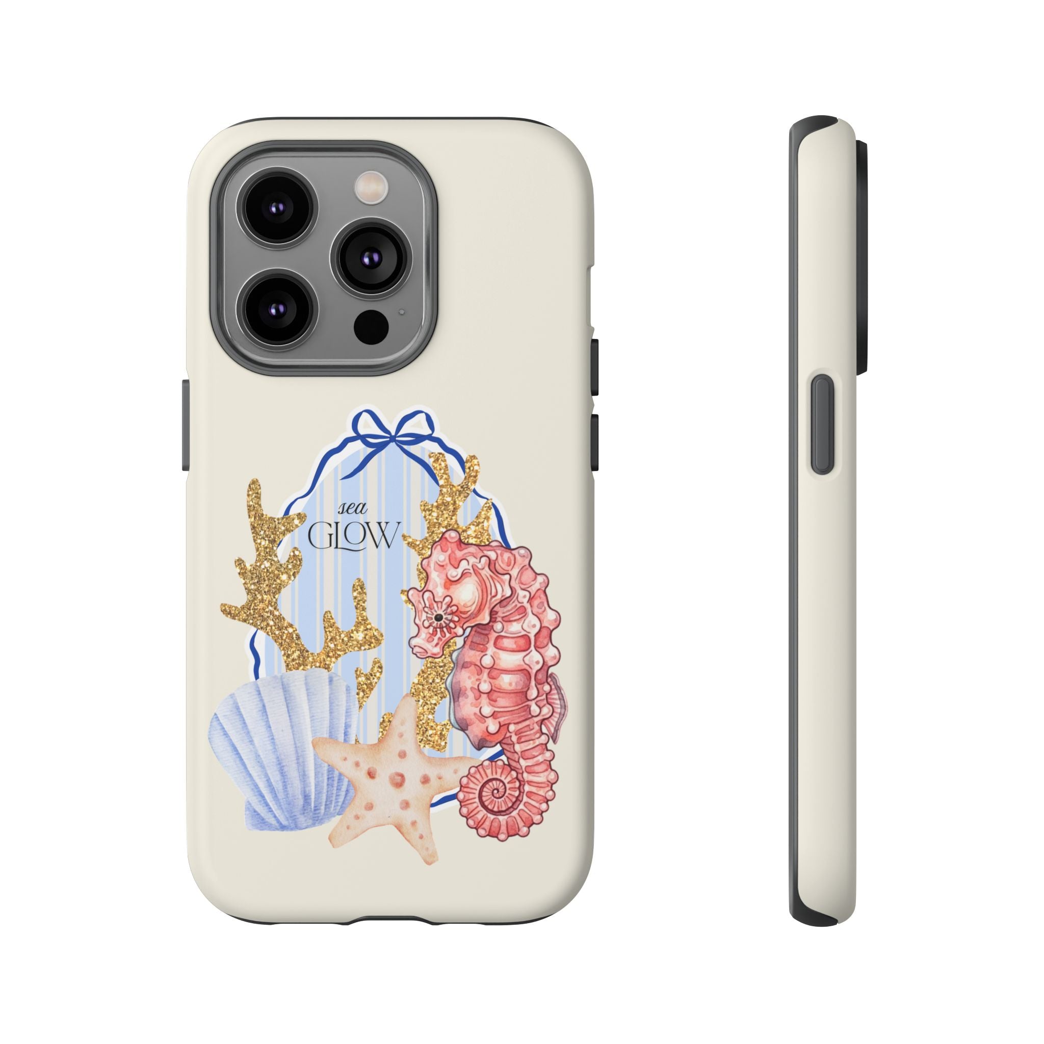 Glowy Summer Sea Phone Case — Coral, Blue & Beige Nostalgic Ocean Vibes