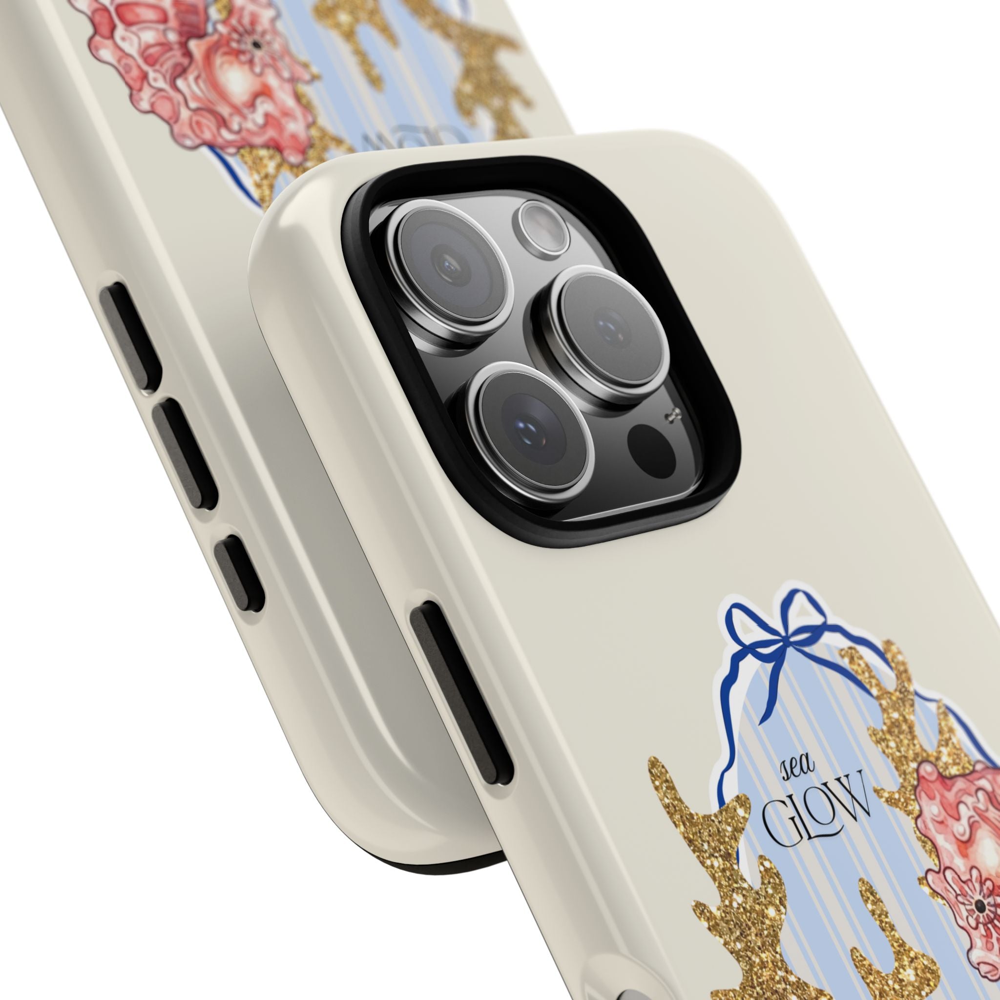 Glowy Summer Sea Phone Case — Coral, Blue & Beige Nostalgic Ocean Vibes