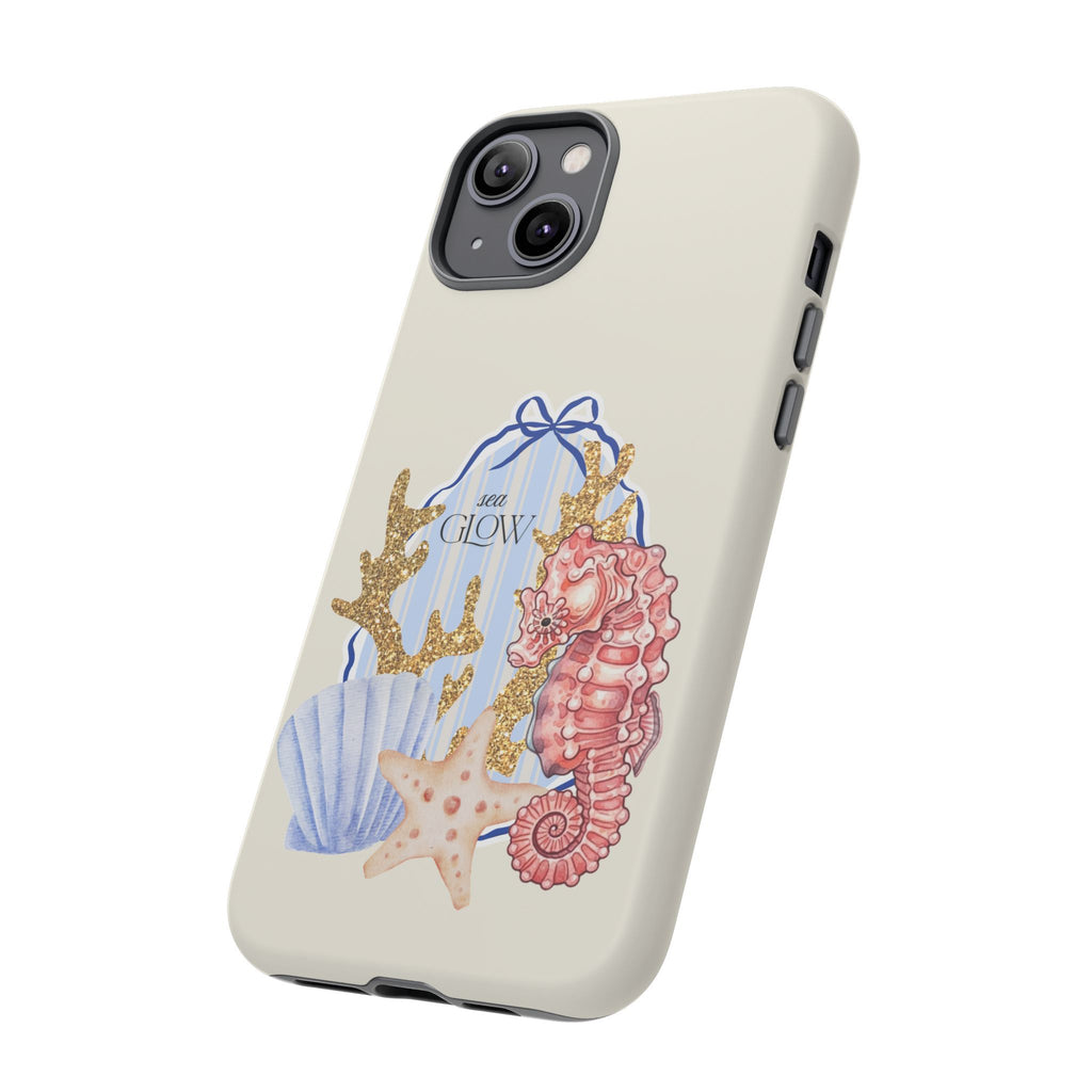 Glowy Summer Sea Phone Case — Coral, Blue & Beige Nostalgic Ocean Vibes
