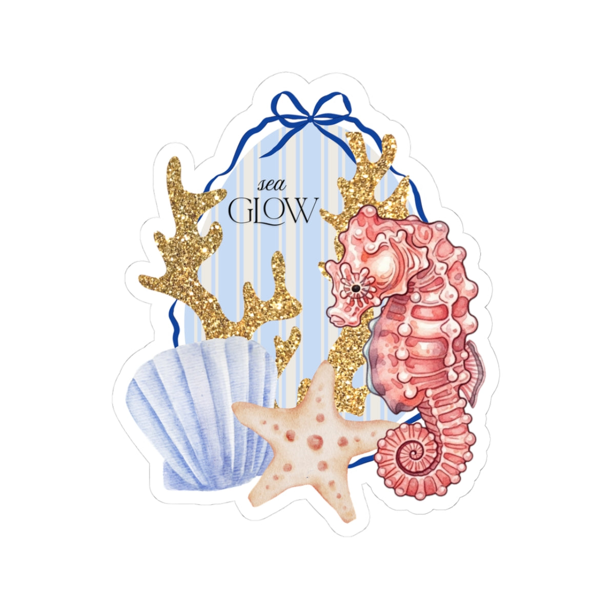 Sea Glow Seahorse Stickers — Coastal Shell & Starfish Kiss-Cut Sticker