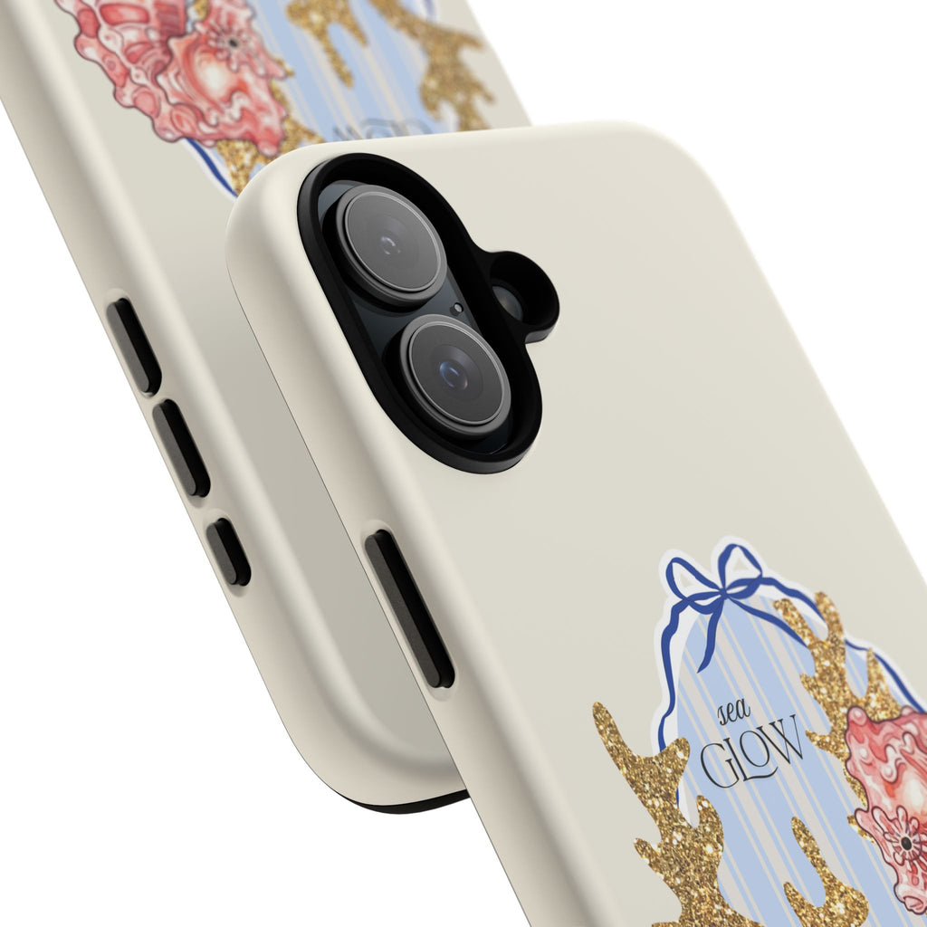 Glowy Summer Sea Phone Case — Coral, Blue & Beige Nostalgic Ocean Vibes