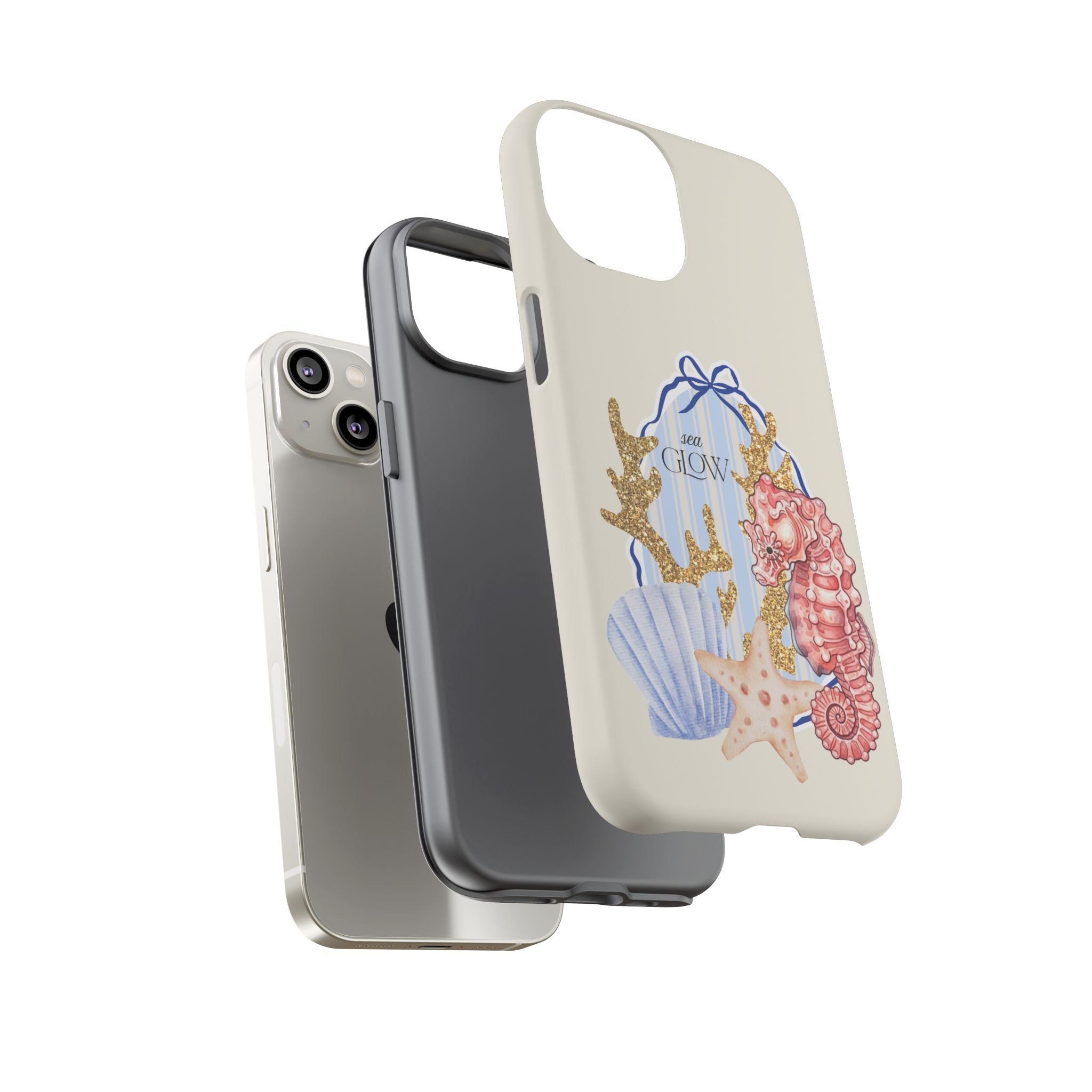 Glowy Summer Sea Phone Case — Coral, Blue & Beige Nostalgic Ocean Vibes