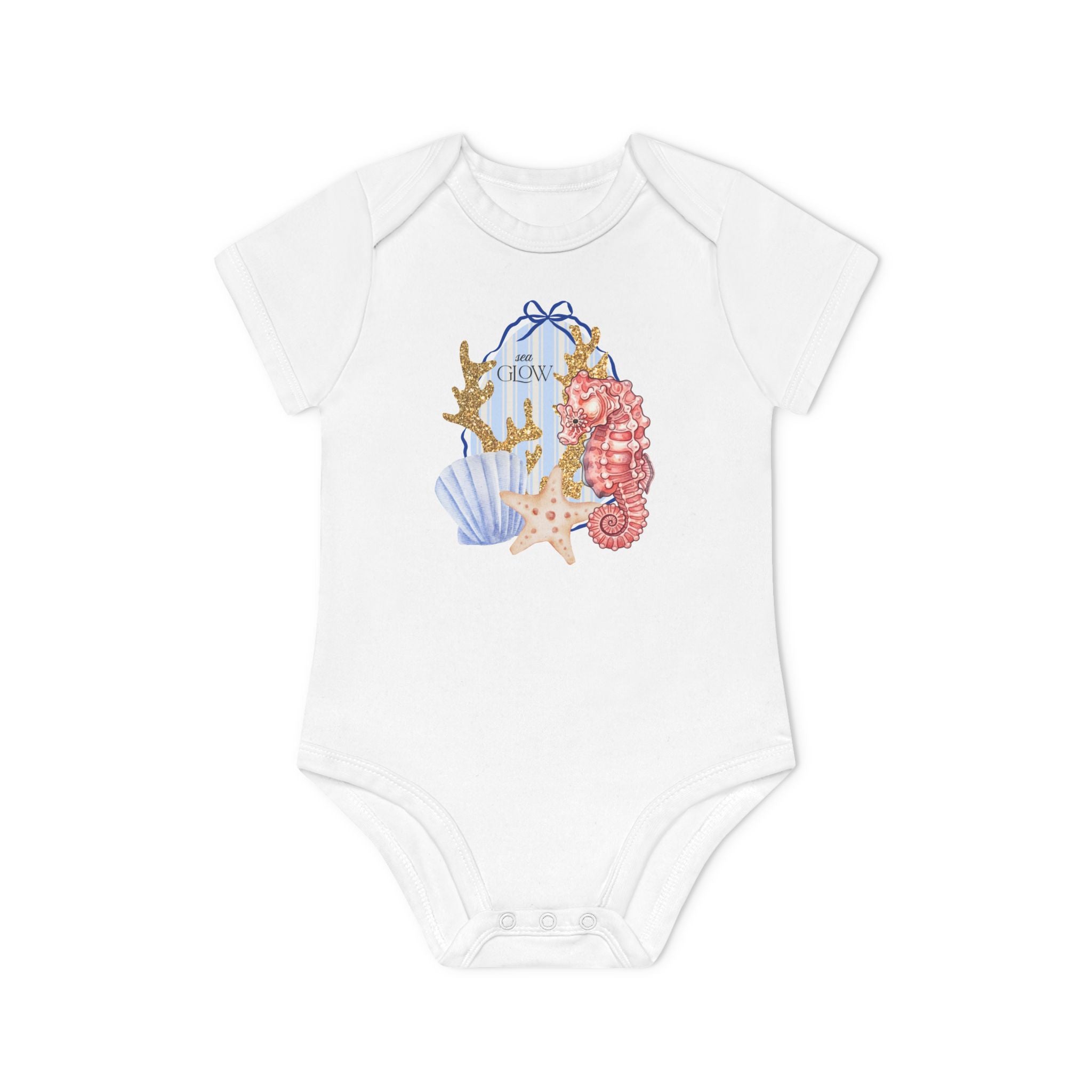 Sea Creatures Baby Bodysuit — Personalized Ocean Shell & Seahorse Design
