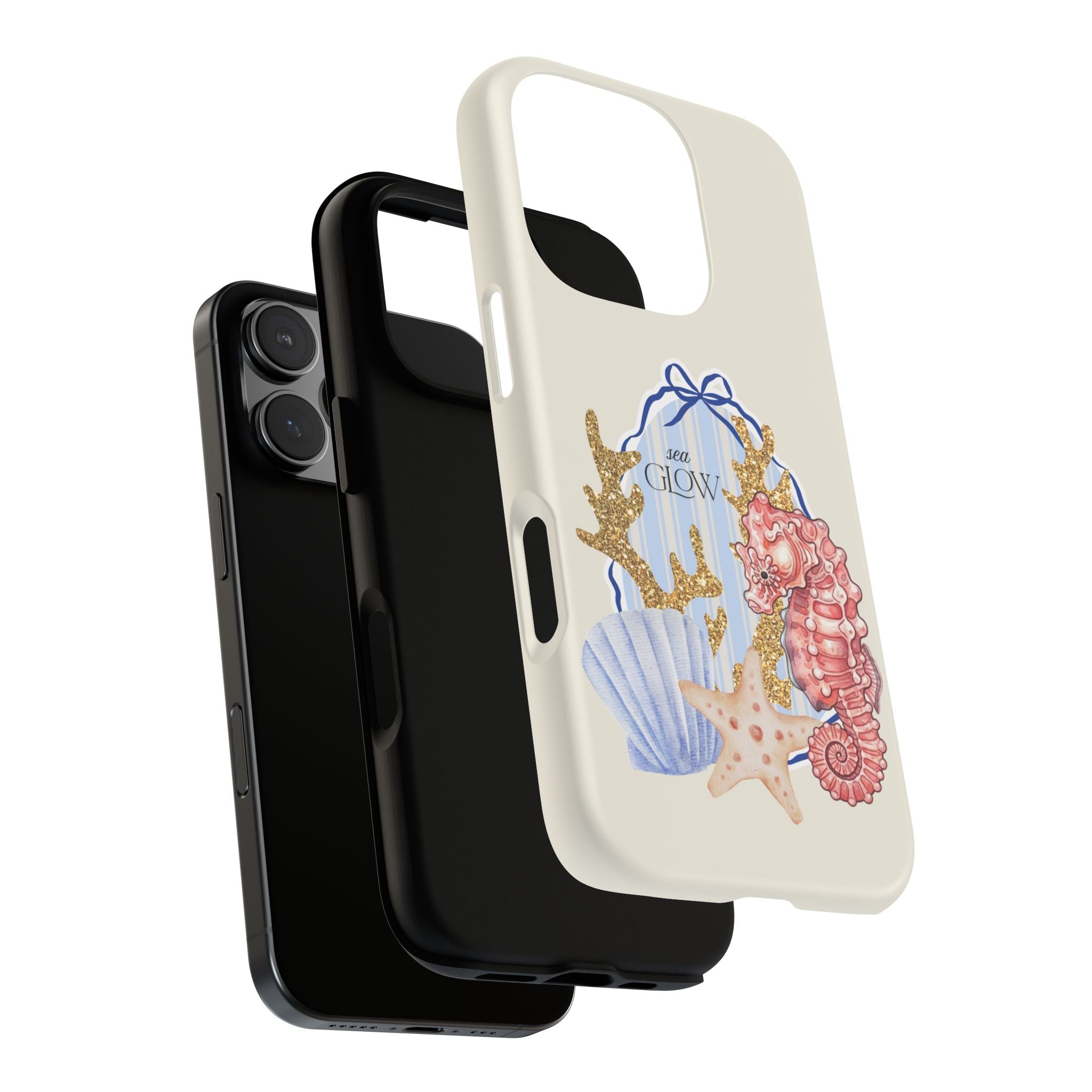 Glowy Summer Sea Phone Case — Coral, Blue & Beige Nostalgic Ocean Vibes