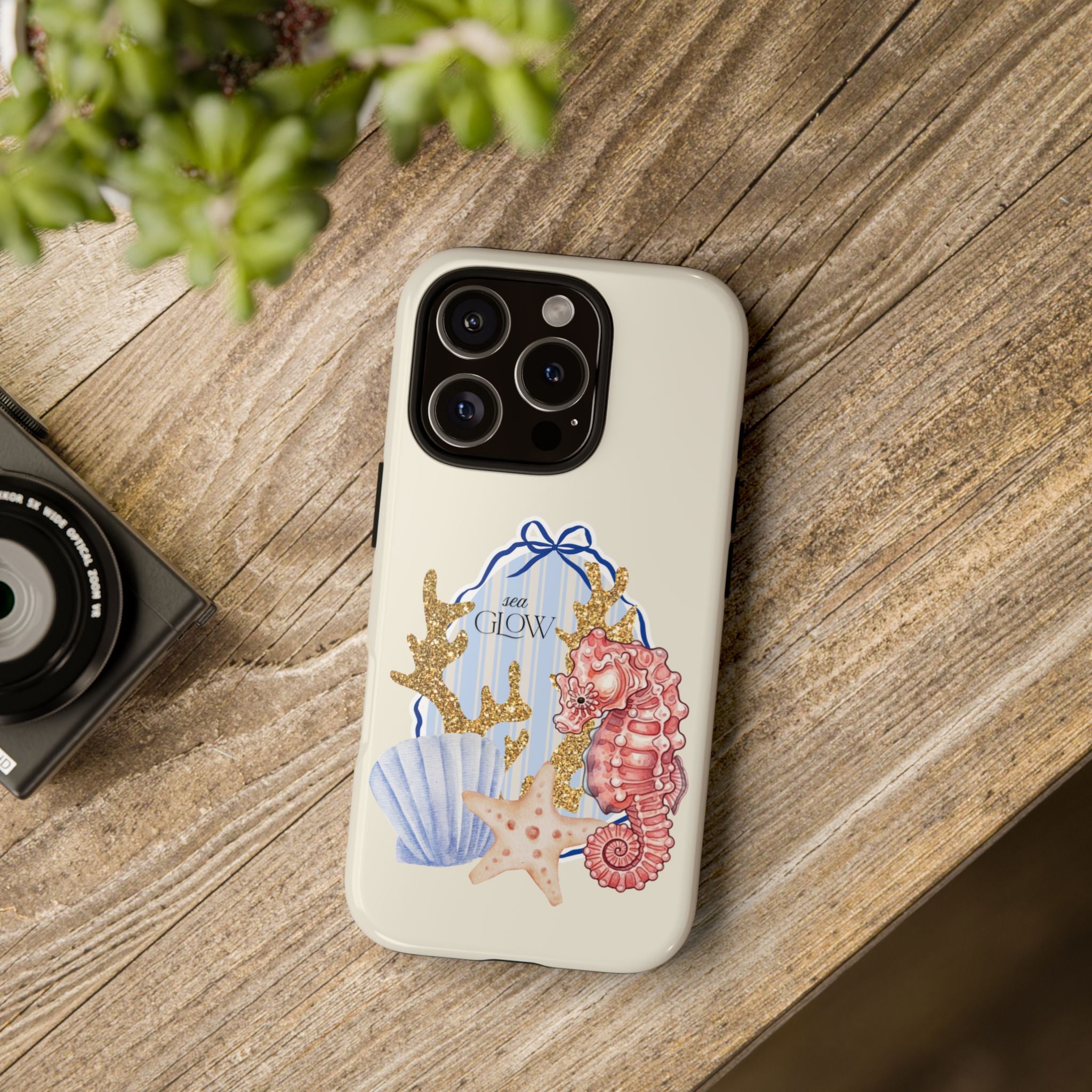 Glowy Summer Sea Phone Case — Coral, Blue & Beige Nostalgic Ocean Vibes