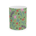 Hand-drawn Floral Doodles Mug | Green Pattern Ceramic Mug