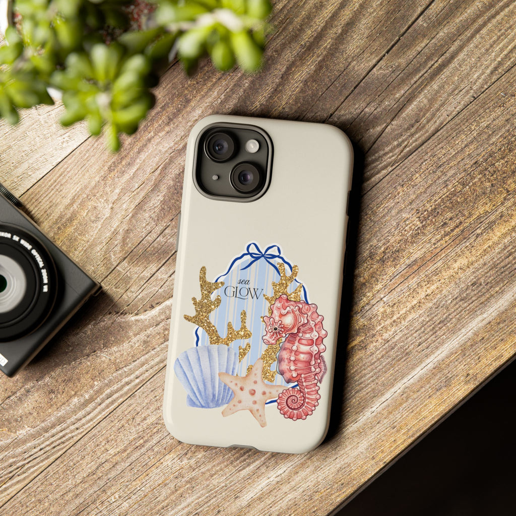 Glowy Summer Sea Phone Case — Coral, Blue & Beige Nostalgic Ocean Vibes