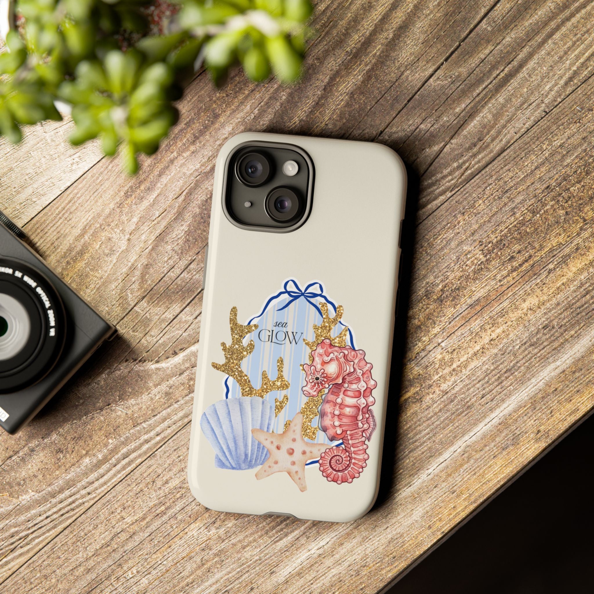 Glowy Summer Sea Phone Case — Coral, Blue & Beige Nostalgic Ocean Vibes