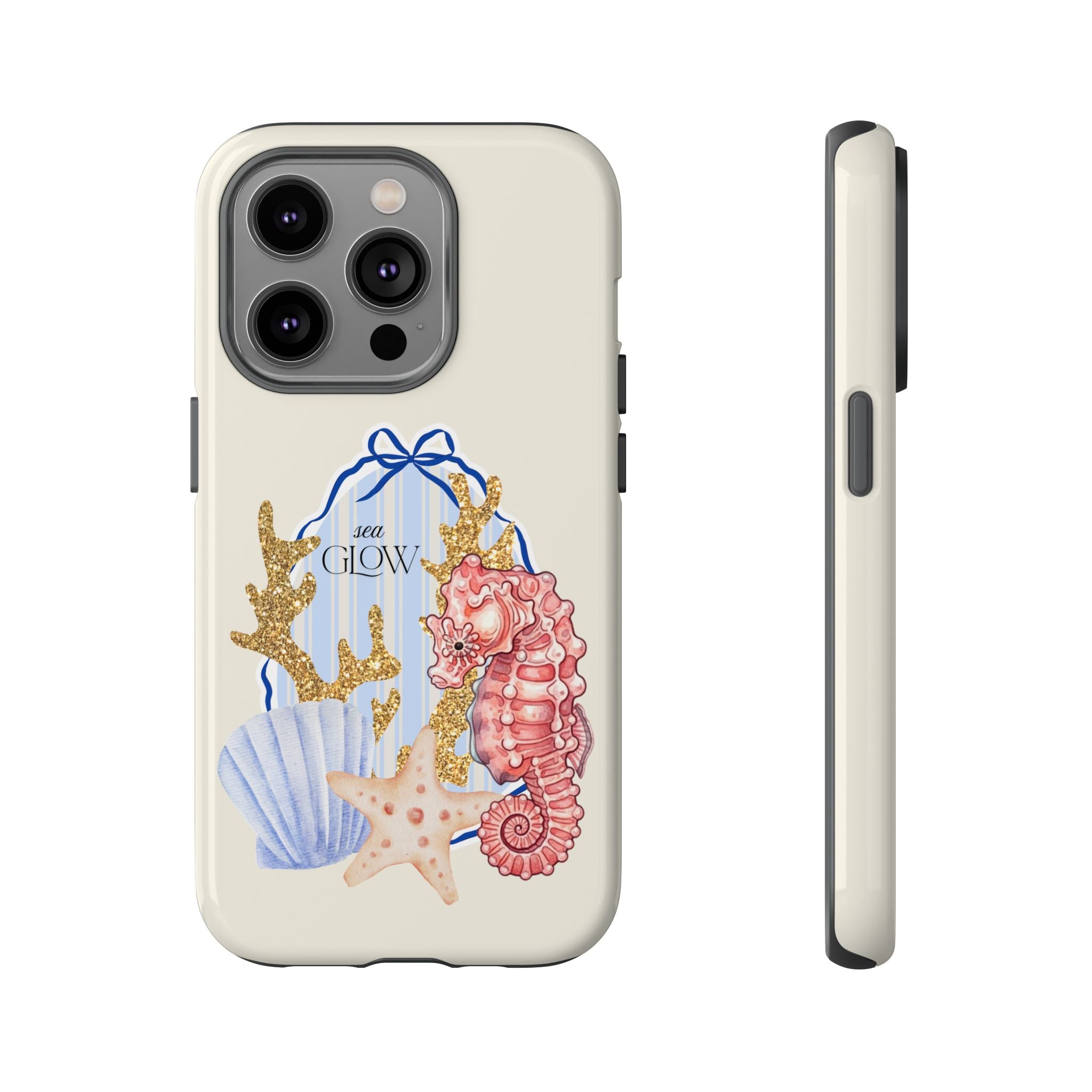 Glowy Summer Sea Phone Case — Coral, Blue & Beige Nostalgic Ocean Vibes