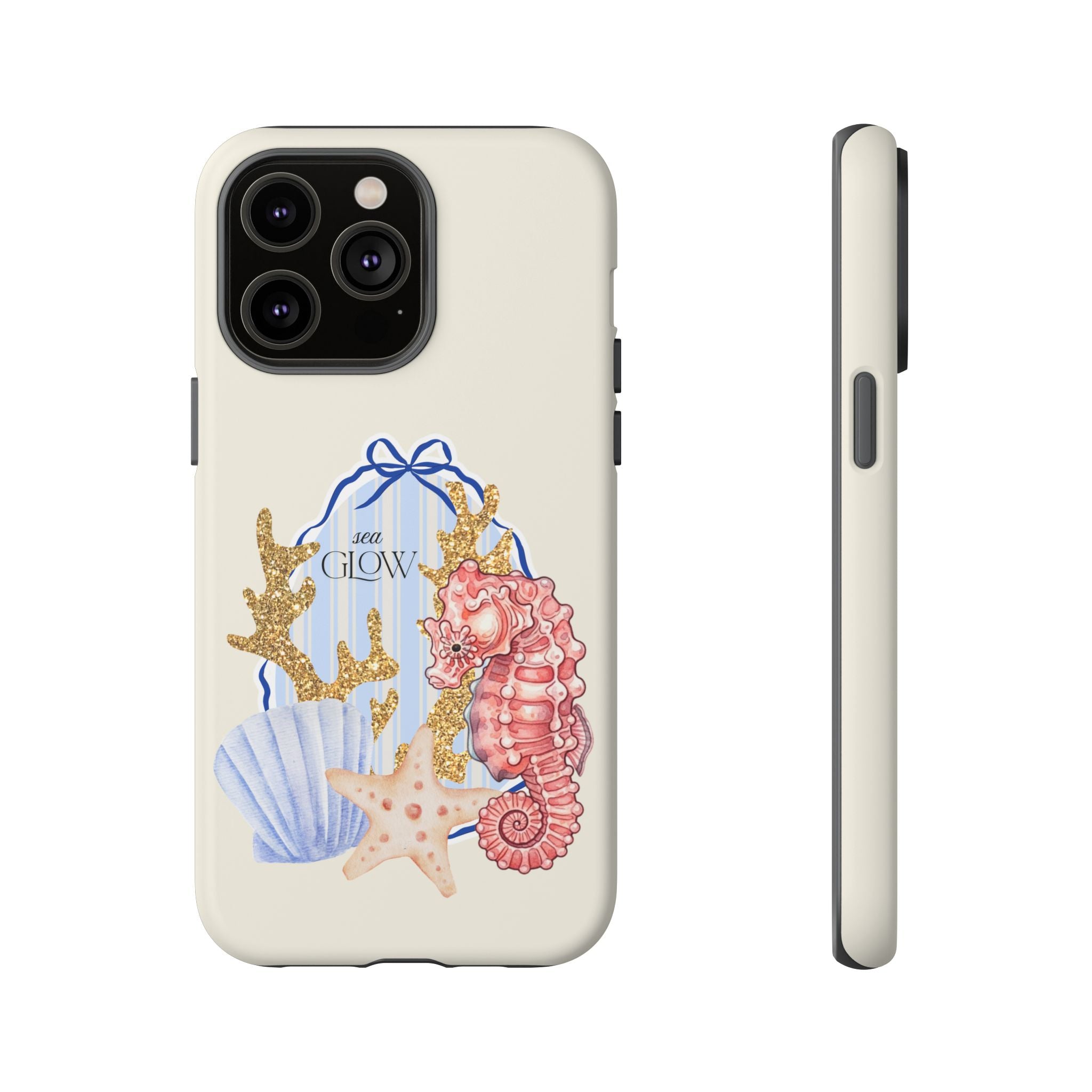 Glowy Summer Sea Phone Case — Coral, Blue & Beige Nostalgic Ocean Vibes