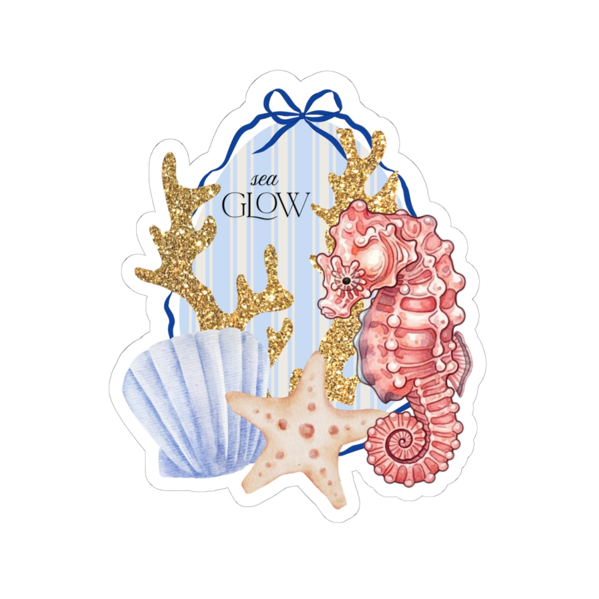 Sea Glow Seahorse Stickers — Coastal Shell & Starfish Kiss-Cut Sticker