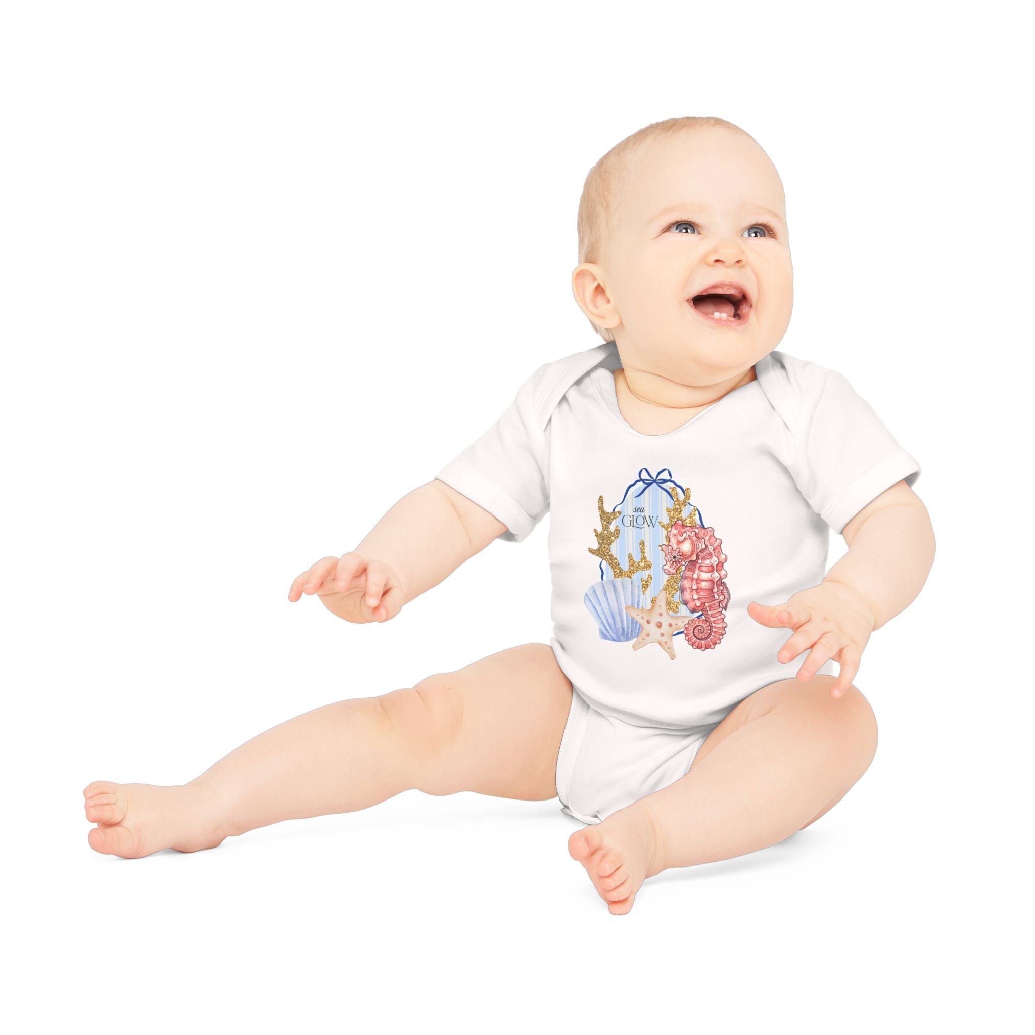 Sea Creatures Baby Bodysuit — Personalized Ocean Shell & Seahorse Design