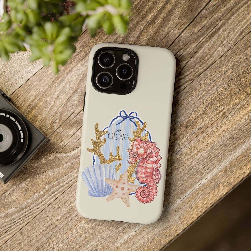 Glowy Summer Sea Phone Case — Coral, Blue & Beige Nostalgic Ocean Vibes