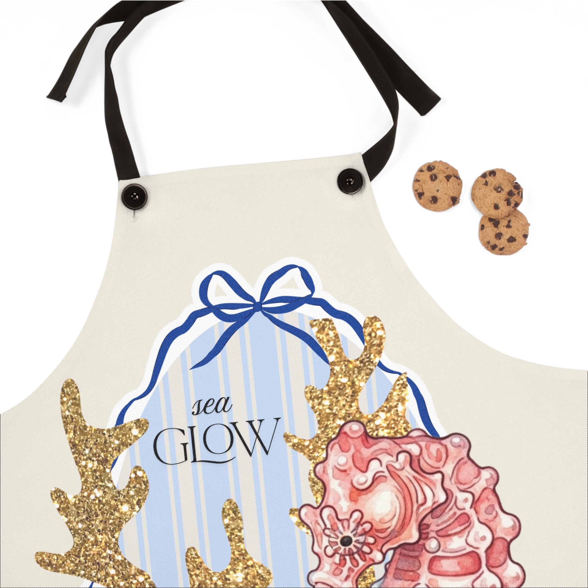 Sea Glow Seahorse Apron - Coastal Kitchen Apron with Shells & Starfish Design