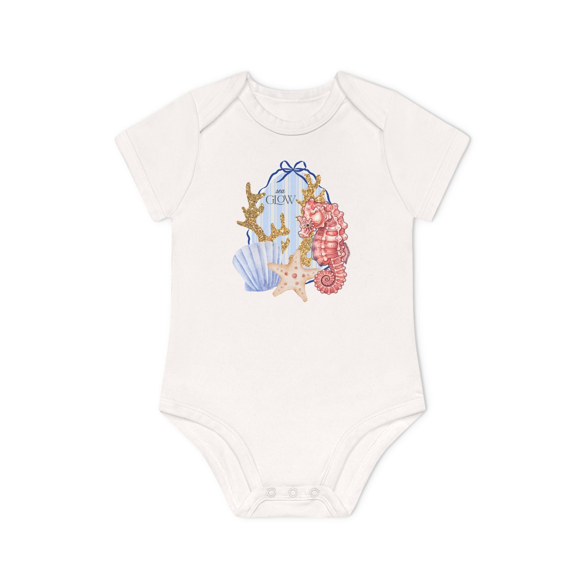 Sea Creatures Baby Bodysuit — Personalized Ocean Shell & Seahorse Design