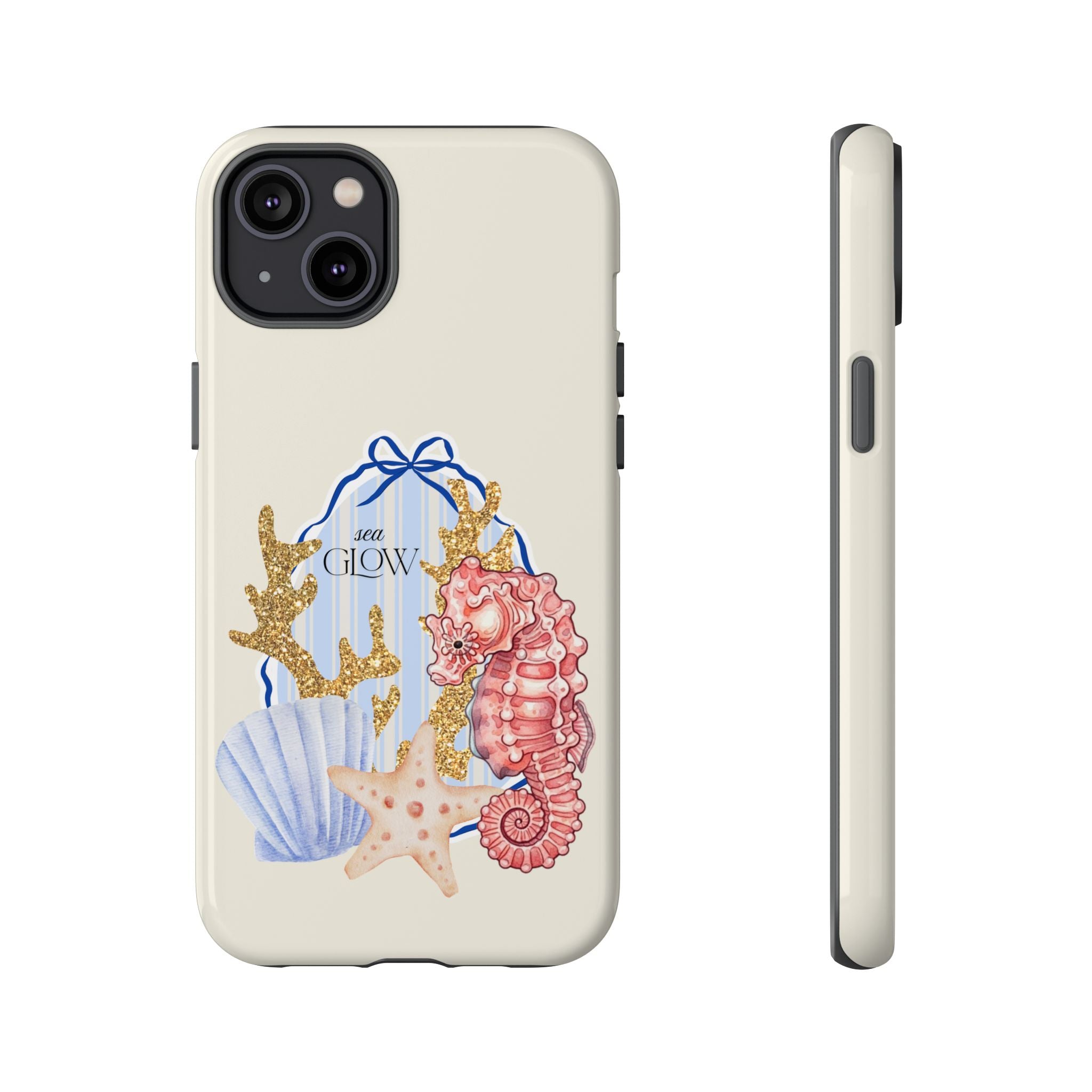 Glowy Summer Sea Phone Case — Coral, Blue & Beige Nostalgic Ocean Vibes