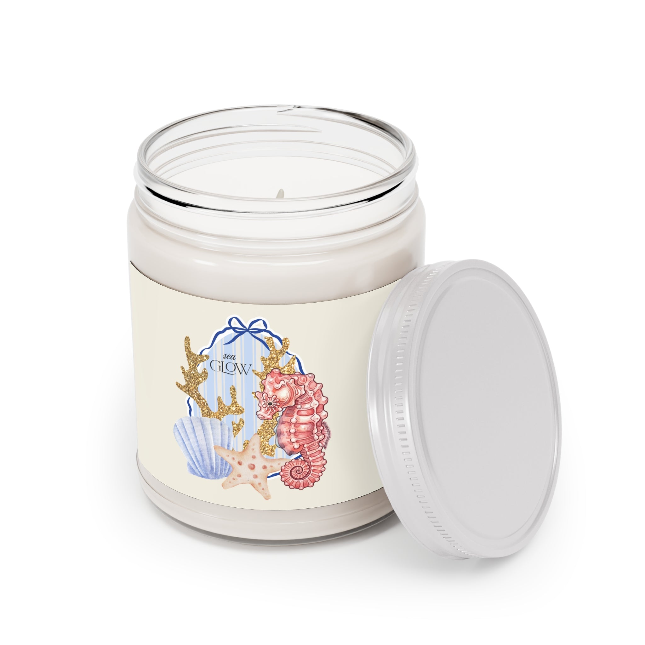 Seaside Glow 9oz Scented Soy Candle – Coastal Seashell & Seahorse Fragrance